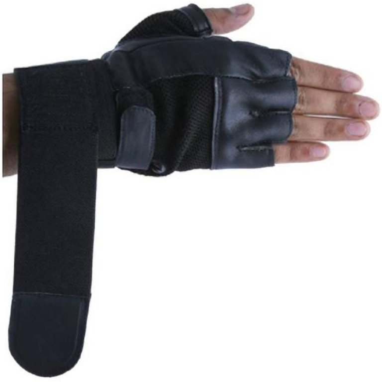 Black hand gym gloves designed for weightlifting and other exercises, made with high-quality materials for a comfortable and secure fit. These gloves feature reinforced stitching, adjustable wrist straps, and a non-slip grip to prevent injuries and enhance performance. Perfect for fitness enthusiasts who want to protect their hands and improve their grip during intense workouts.