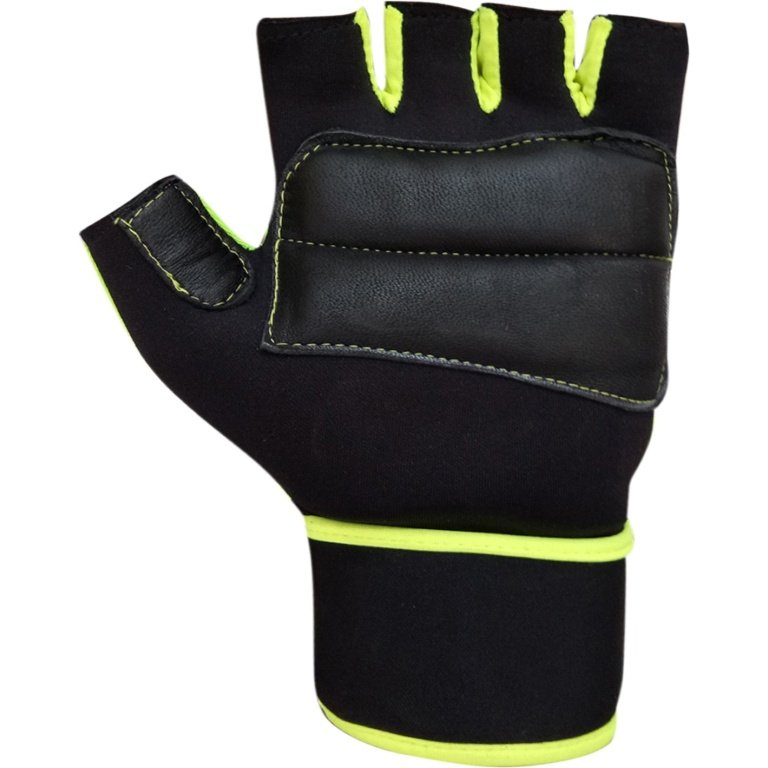 Black and green hand gym gloves made with high-quality materials for a comfortable and secure fit during weightlifting and other exercises. These gloves feature reinforced stitching, adjustable wrist straps, and a non-slip grip to prevent injury and maximize performance. Perfect for fitness enthusiasts who want to protect their hands and improve their workout experience.