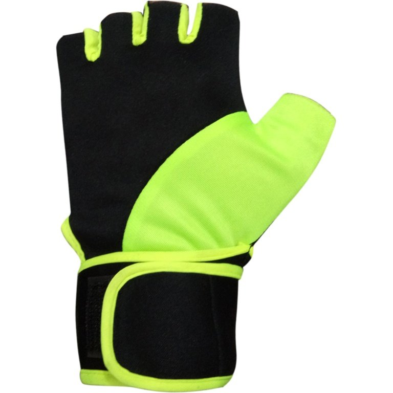 Black and green hand gym gloves made with high-quality materials for a comfortable and secure fit during weightlifting and other exercises. These gloves feature reinforced stitching, adjustable wrist straps, and a non-slip grip to prevent injury and maximize performance. Perfect for fitness enthusiasts who want to protect their hands and improve their workout experience.