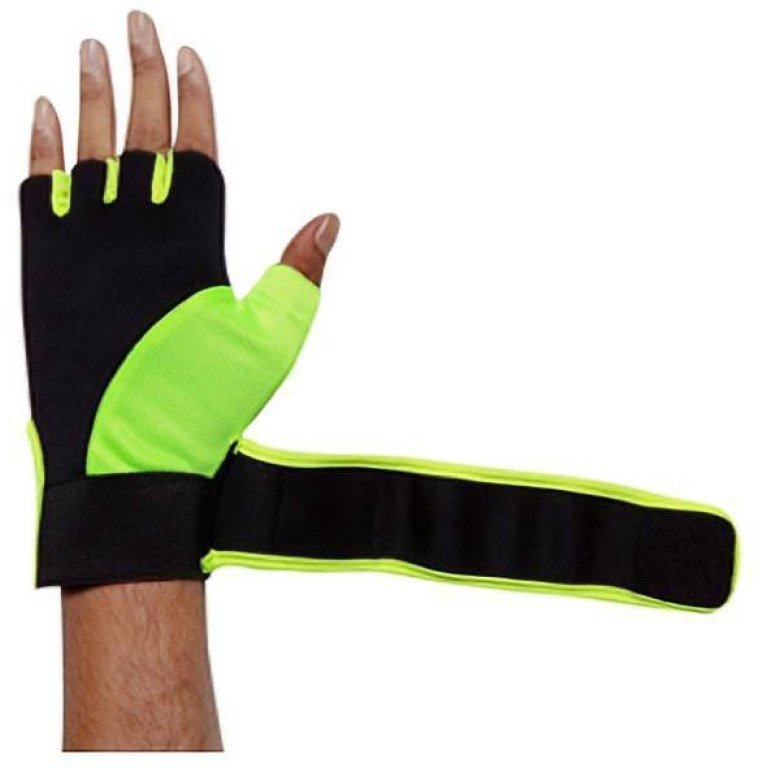 Black and green hand gym gloves made with high-quality materials for a comfortable and secure fit during weightlifting and other exercises. These gloves feature reinforced stitching, adjustable wrist straps, and a non-slip grip to prevent injury and maximize performance. Perfect for fitness enthusiasts who want to protect their hands and improve their workout experience.