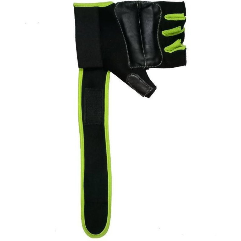 Black and green hand gym gloves made with high-quality materials for a comfortable and secure fit during weightlifting and other exercises. These gloves feature reinforced stitching, adjustable wrist straps, and a non-slip grip to prevent injury and maximize performance. Perfect for fitness enthusiasts who want to protect their hands and improve their workout experience.