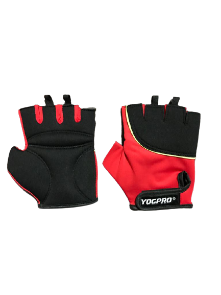 Black and red hand gym gloves designed for weightlifting and other exercises, made with durable materials to ensure a secure and comfortable fit. These gloves feature reinforced stitching, adjustable wrist straps, and a non-slip grip to maximize performance and prevent injuries. Perfect for fitness enthusiasts who want to protect their hands during intense workouts and improve their grip